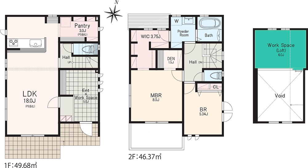 TAKI'S CALIFORNIA STYLE 2階建て（1階リビング2LDK＋ロフト）