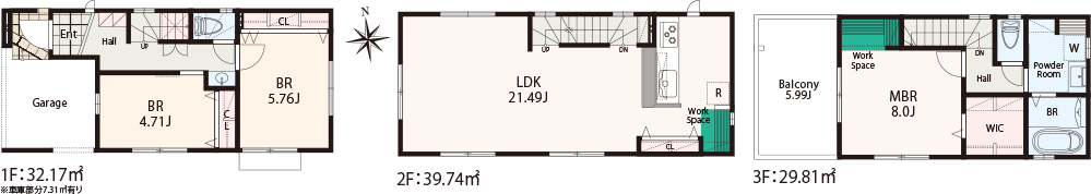 グリノワール3階建て（2階リビング3LDK）